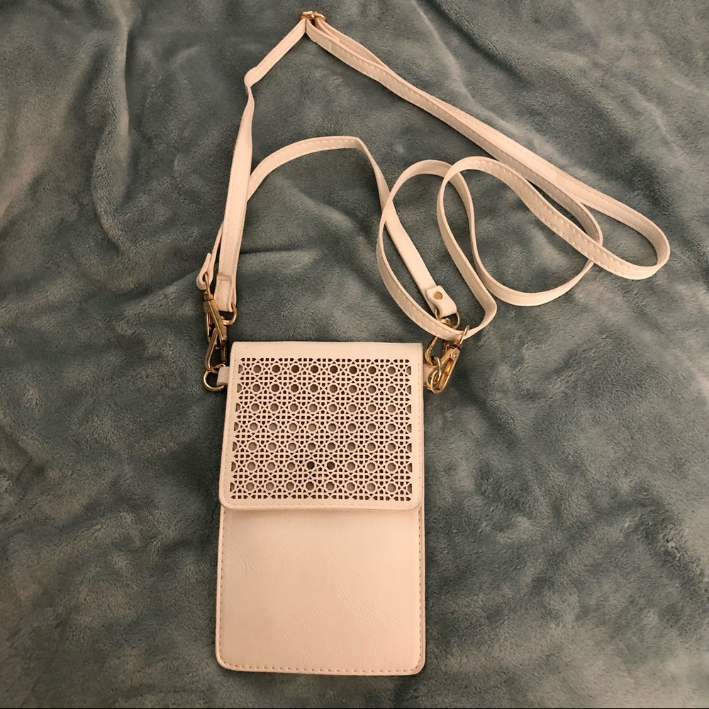 White laser cut design Cellphone Crossbody Purse